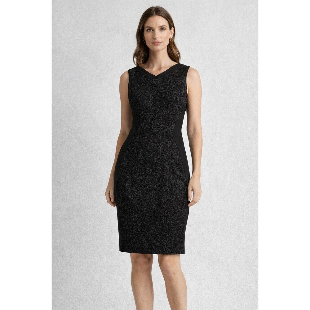TAHARI Kyle Dress With Front Zipper Size 6  Black. textured front smooth back.